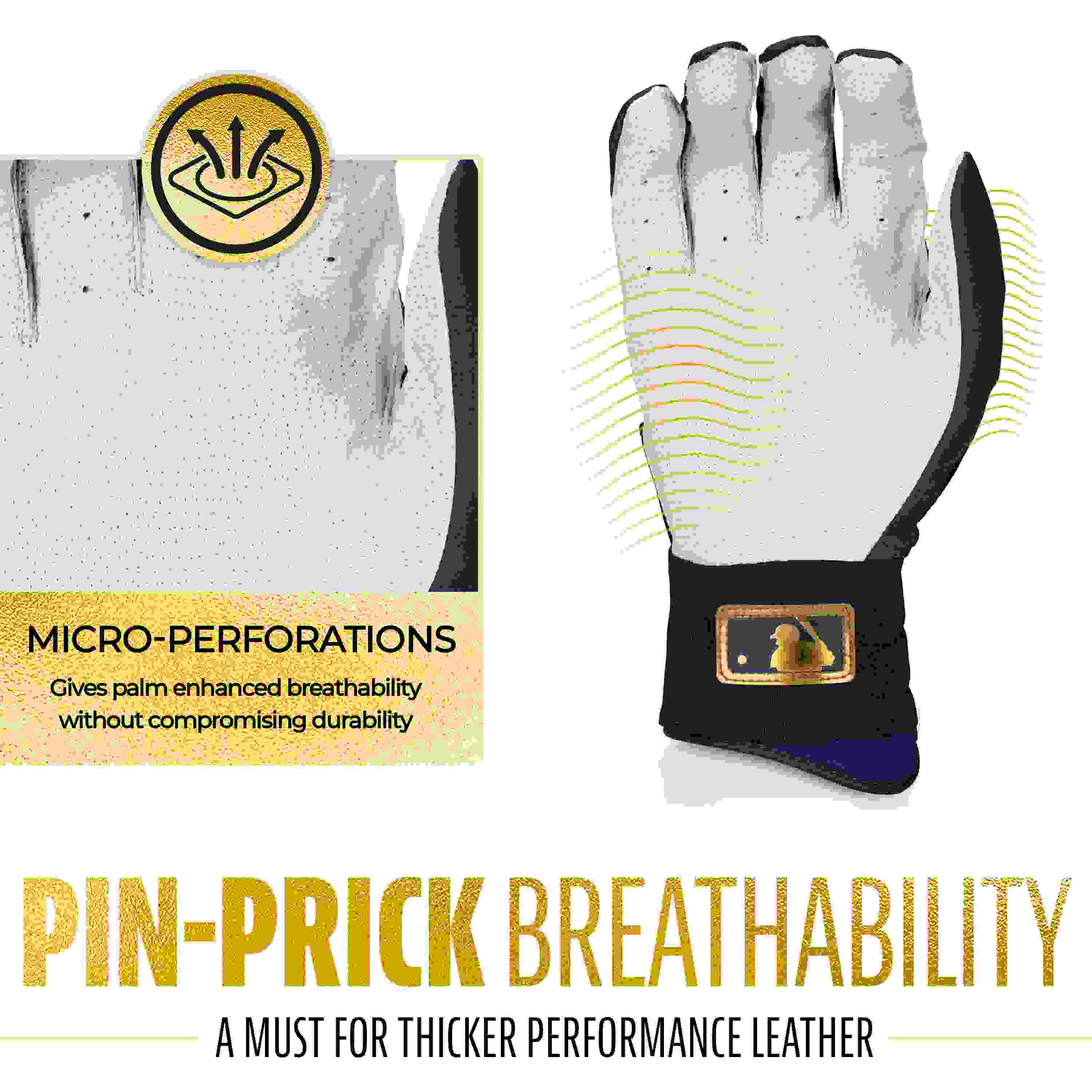 Franklin Sports MLB Powerstrap Youth Navy/Gold Batting Gloves